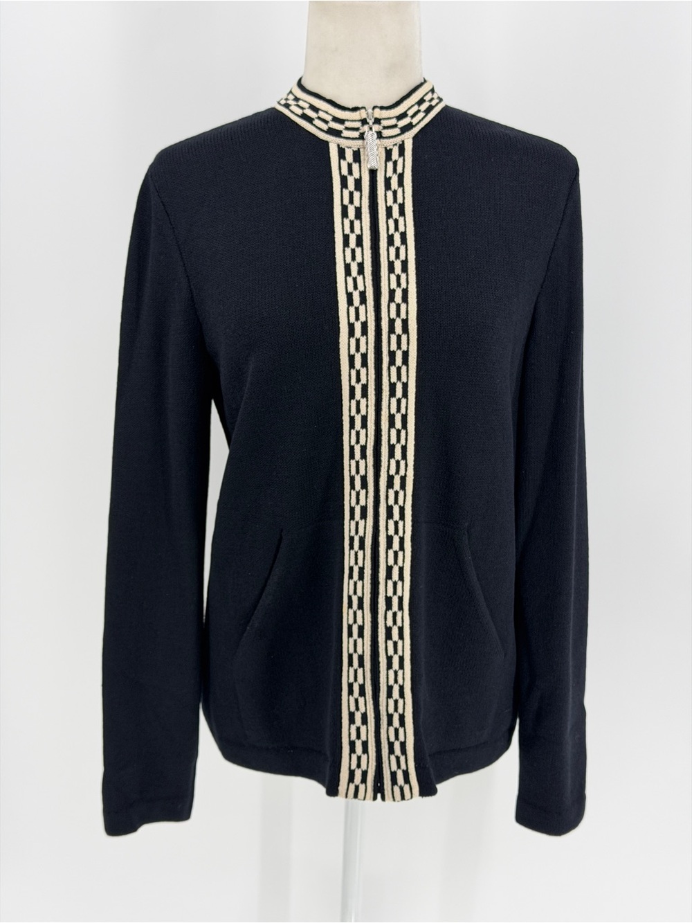 St. John Sport Navy Blue Knit Wool Cardigan Jacket With Matching Pants Size Smal